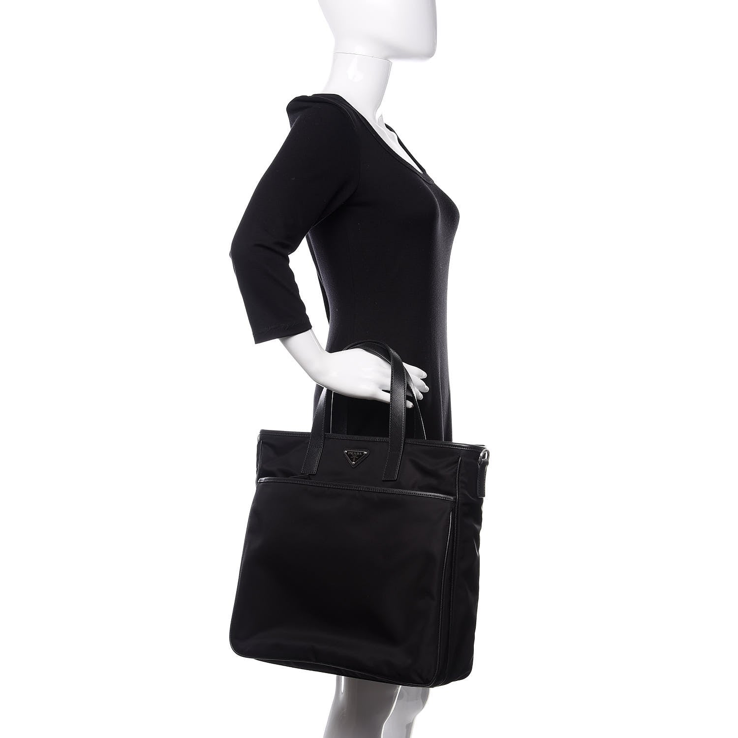 Prada Tessuto Nylon Saffiano Tote Black 2 of 10
