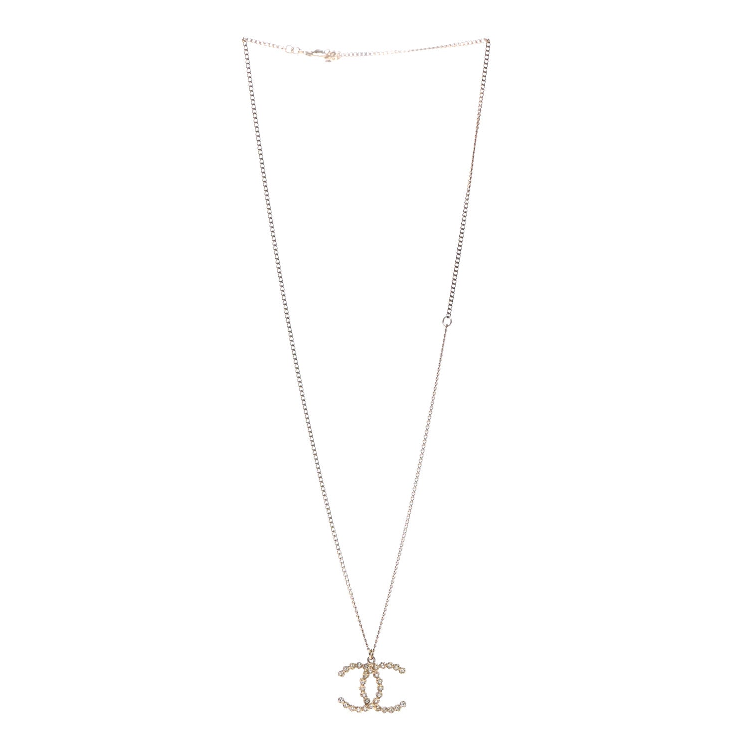 Chanel Crystal CC Pendant Necklace Gold 3 of 4