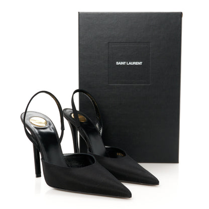 Saint Laurent Grosgrain Penelope Slingback Pumps 37 Black 10 of 10