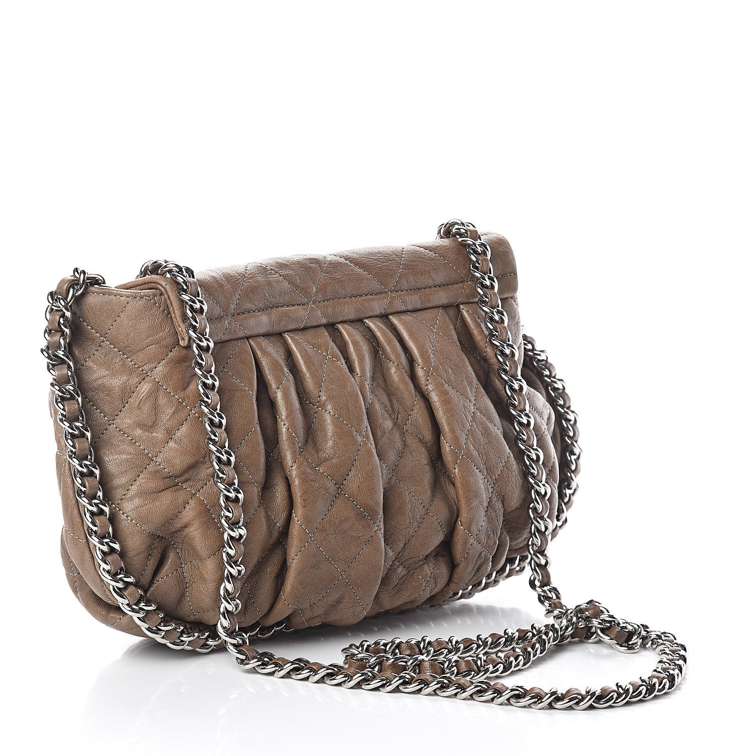 Chanel Crumpled Lambskin Quilted Medium Chain Around Flap Light Khaki 3 of 13