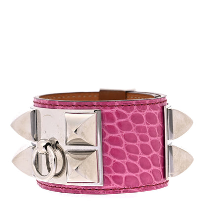 Hermes Shiny Alligator Collier De Chien CDC Bracelet S Rose Scheherazade 1 of 6