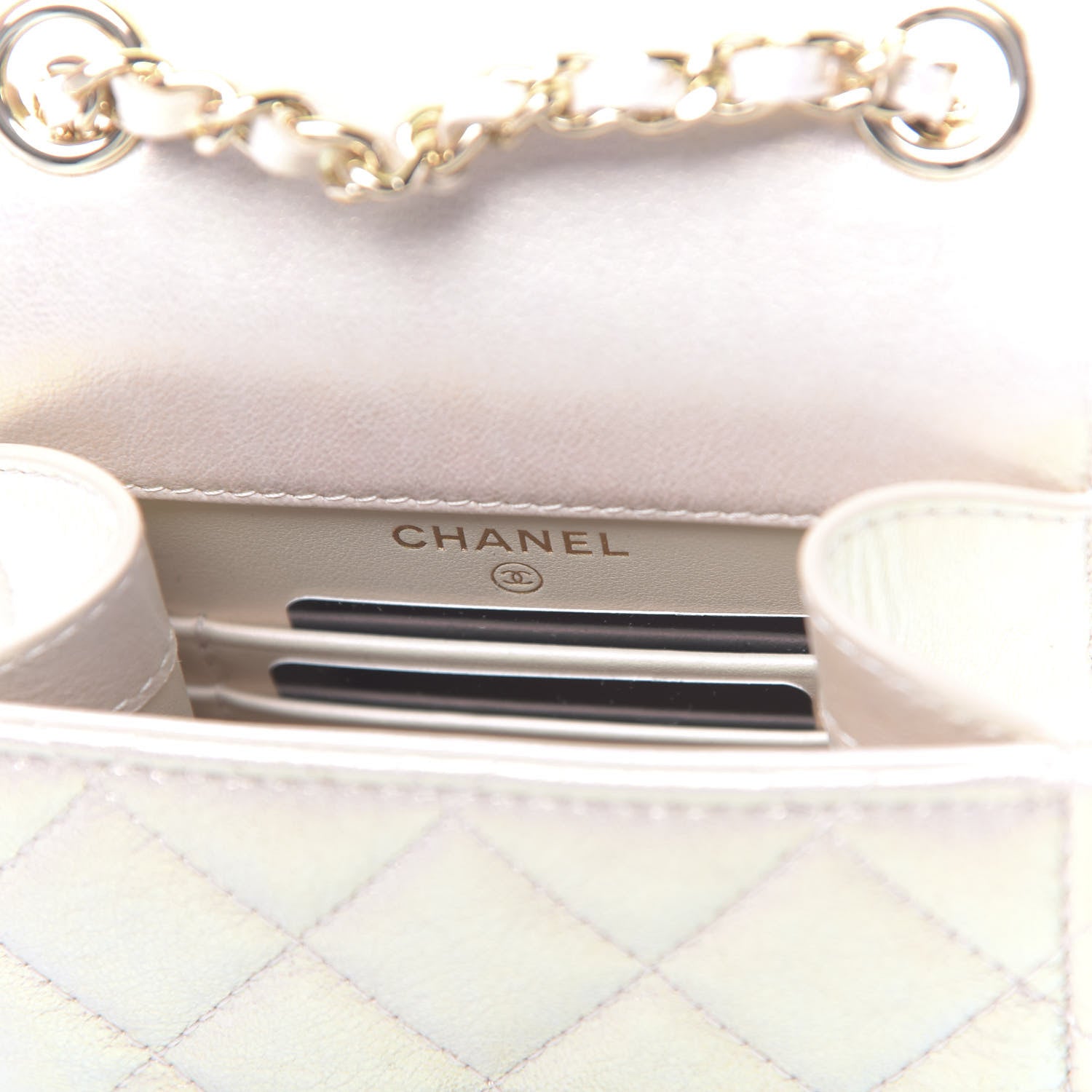 Chanel Iridescent Lambskin Quilted CC Phone Holder Ivory 6 of 12
