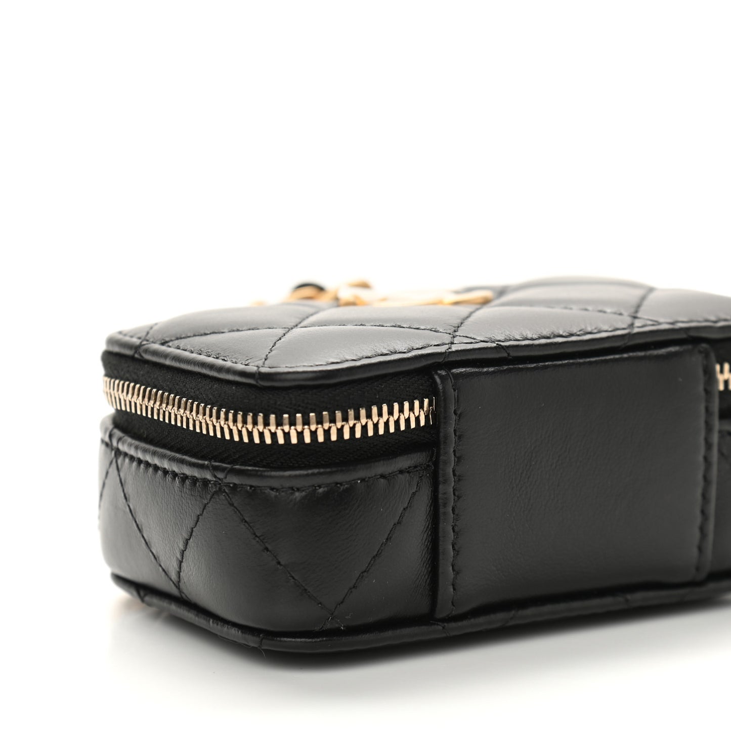 Lambskin Quilted Mini Lacquered Chain Clutch Black