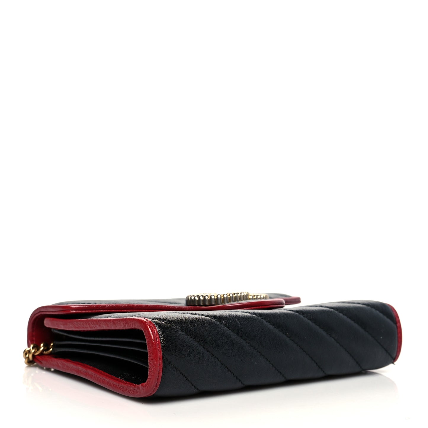 Vintage Effect Calfskin Matelasse Diagonal Torchon GG Marmont Chain Wallet Black Romantic Cherry