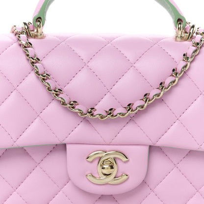 Chanel Lambskin Quilted Bi-Color Mini Top Handle Rectangular Flap Light Lilac Light Green 9 of 11