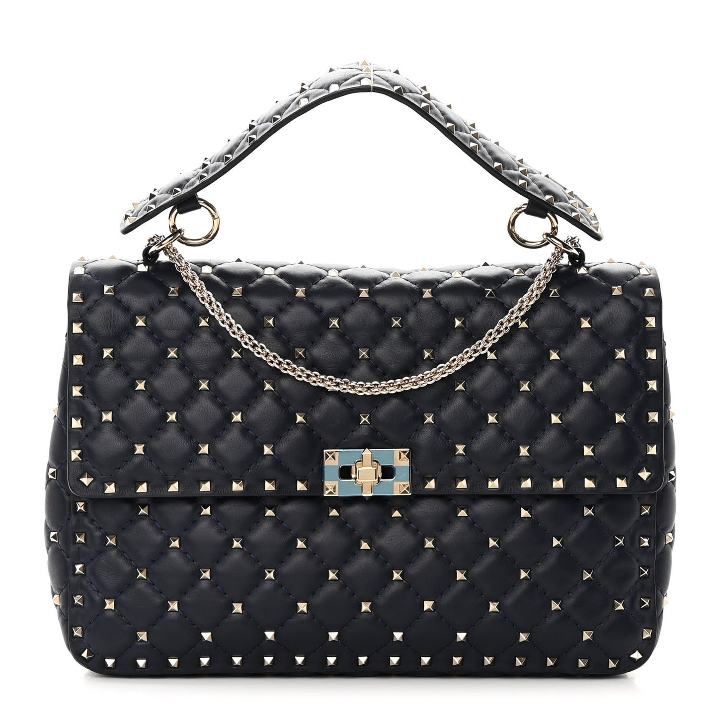 Nappa Large Rockstud Spike Shoulder Bag Marine