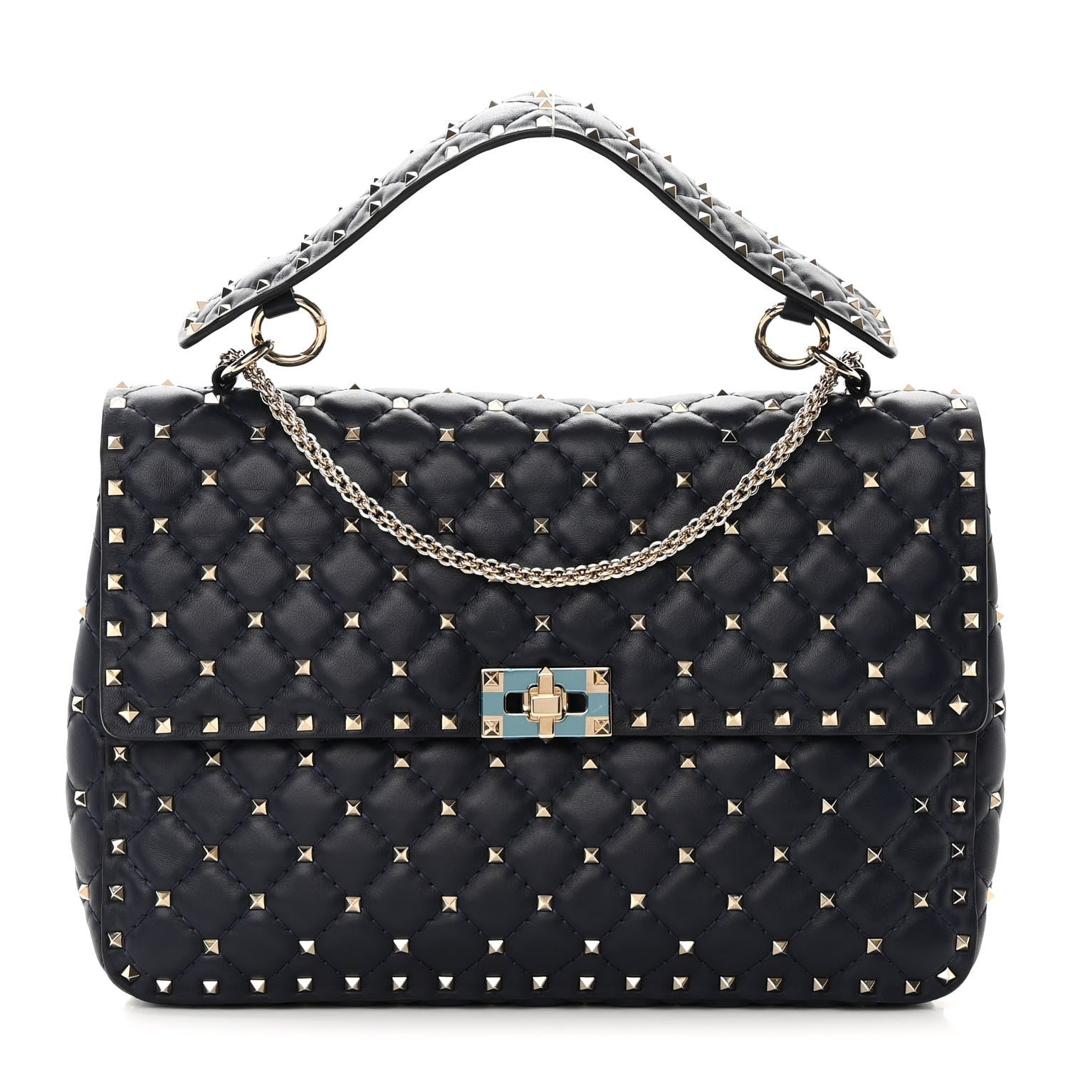 Valentino Garavani Nappa Large Rockstud Spike Shoulder Bag Marine 1 of 14