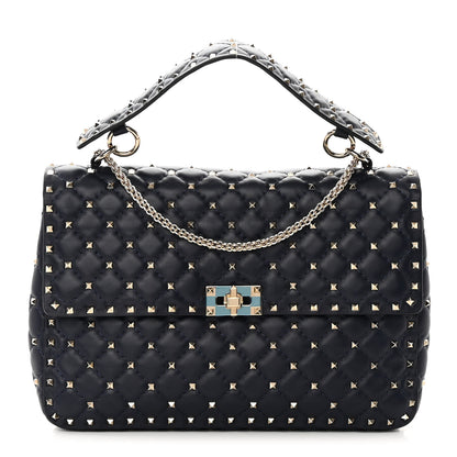 Valentino Garavani Nappa Large Rockstud Spike Shoulder Bag Marine 1 of 14