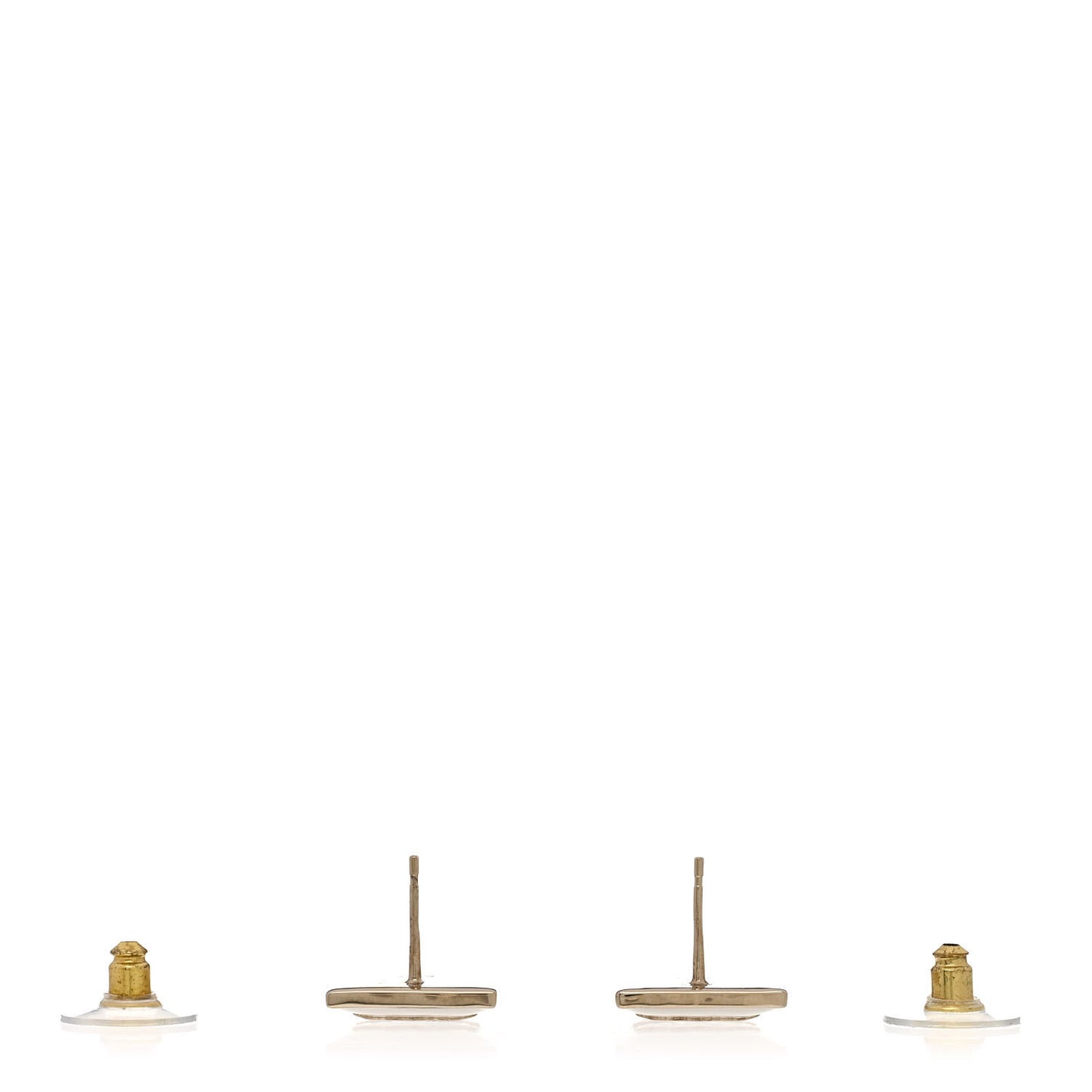 Metal Enamel CC Square Earrings Gold White Black