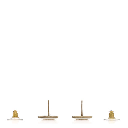 Chanel Metal Enamel CC Square Earrings Gold White Black 3 of 4