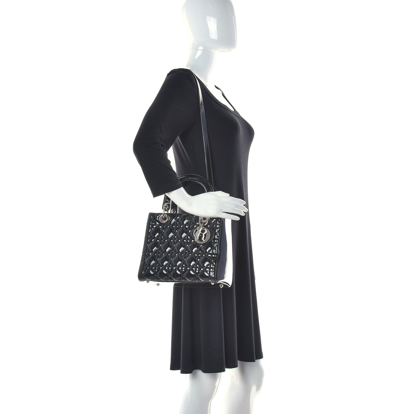 Patent Cannage Medium Lady Dior Black