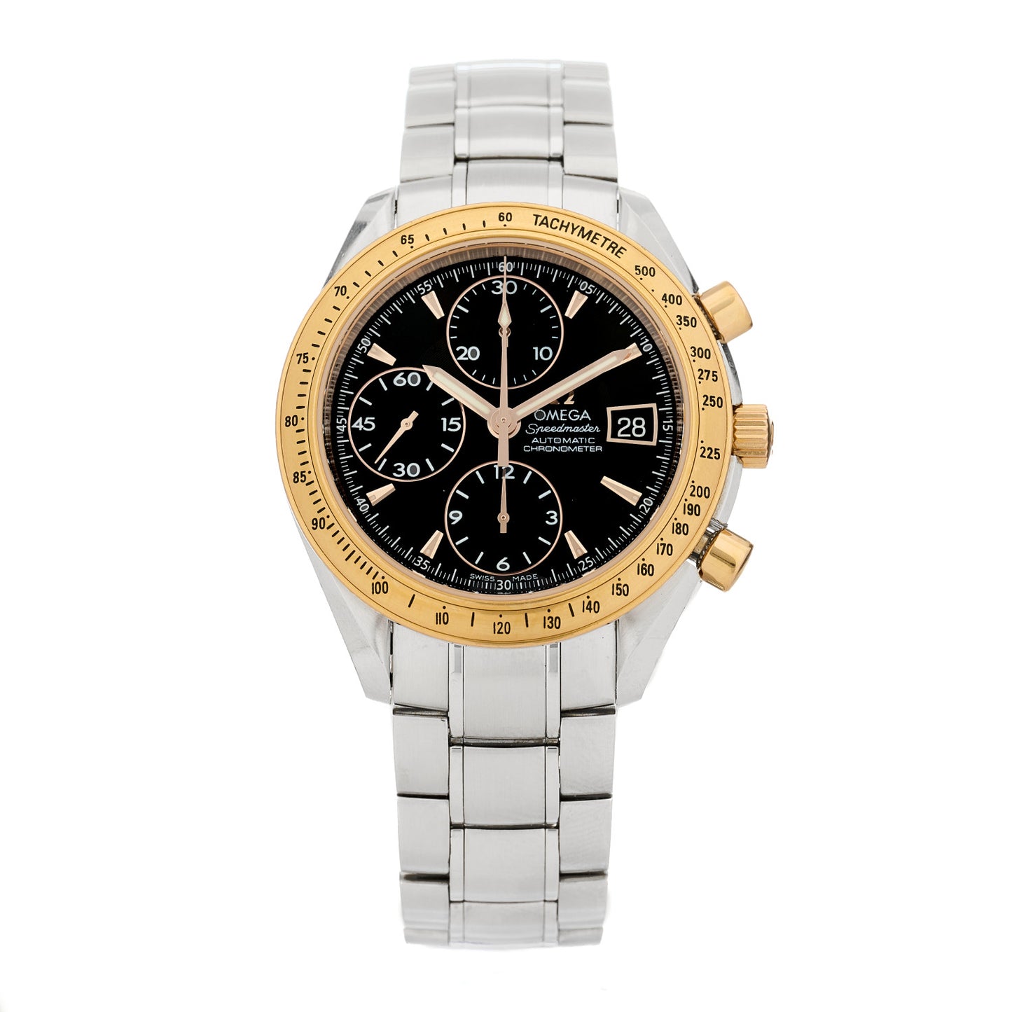 Stainless Steel 18K Yellow Gold 40mm Speedmaster Chronograph Automatic Watch Black 323.21.40.40.01.001
