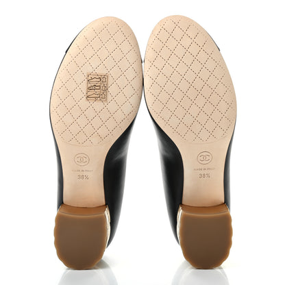 Chanel Calfskin Pearl Camellia Pumps 38.5 Black Gold 5 of 9