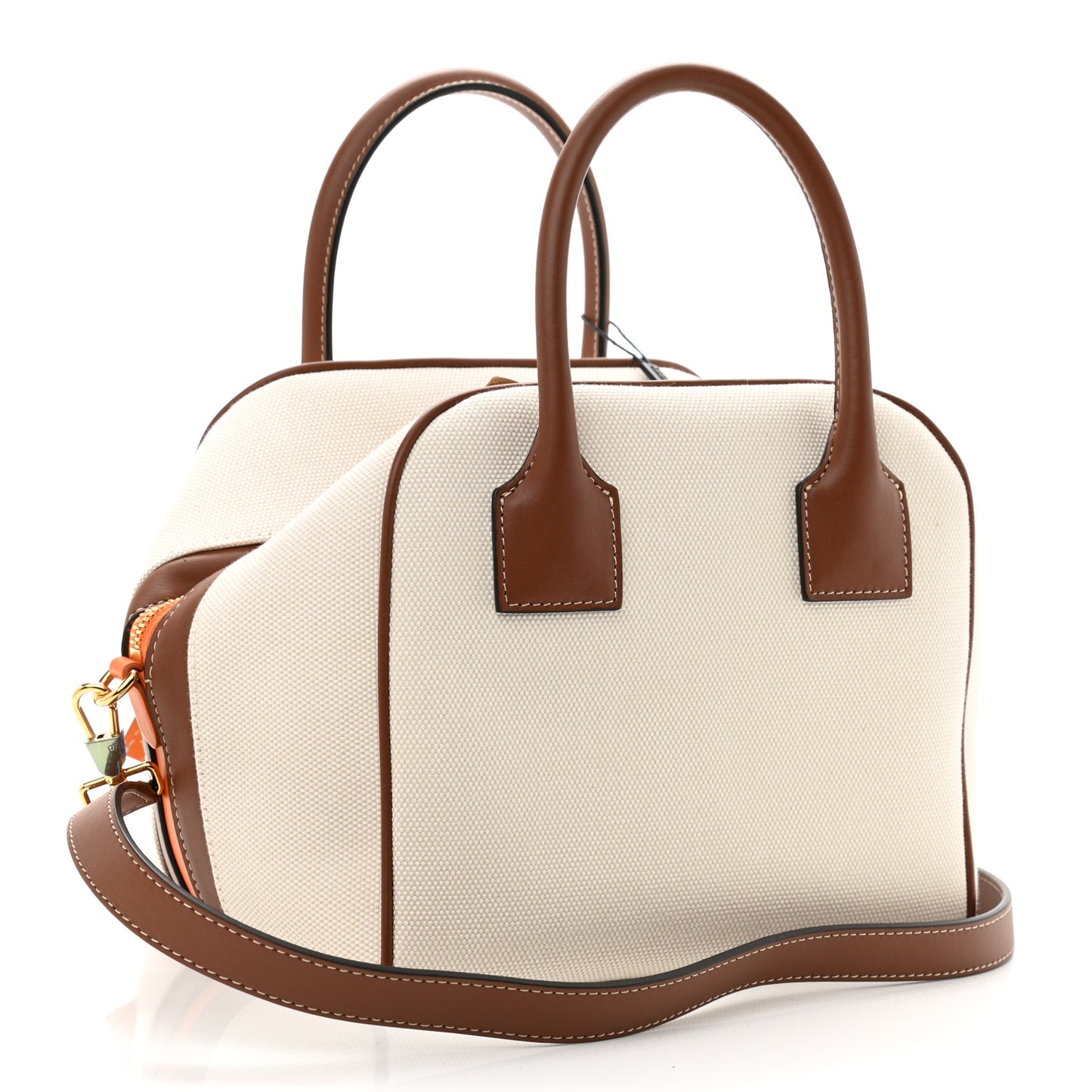 Cotton Canvas Small Logo Cube Bag Natural Tan
