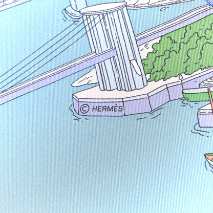 Hermes Silk The Battery New York Scarf 90 Bleu Vert Rose Pale 4 of 5