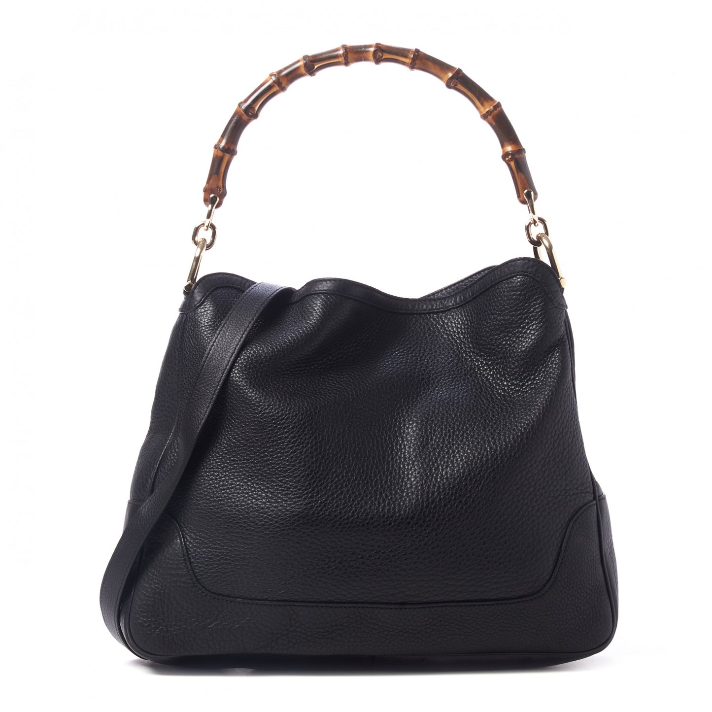 Pebbled Calfskin Medium Diana Bamboo Shoulder Bag Black