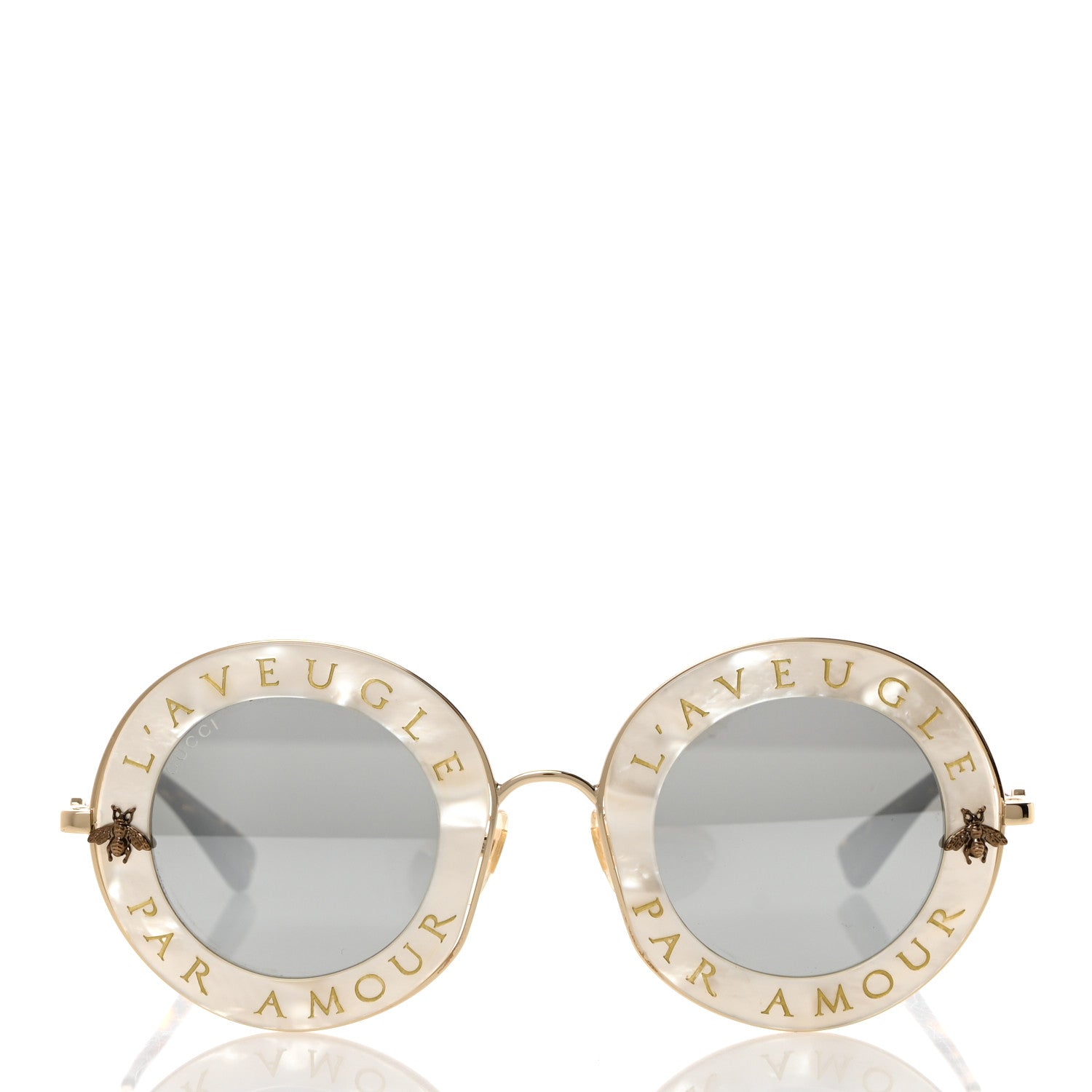 Gucci Metal L'Aveugle Par Amour Round Frame Sunglasses GG0113S White 2 of 8