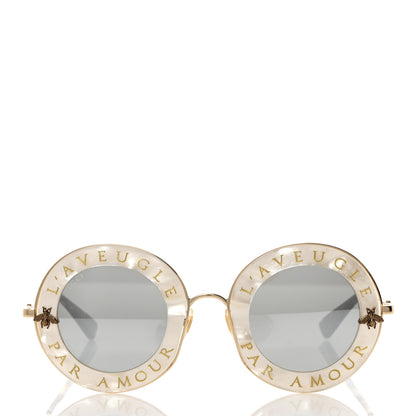 Gucci Metal L'Aveugle Par Amour Round Frame Sunglasses GG0113S White 2 of 8
