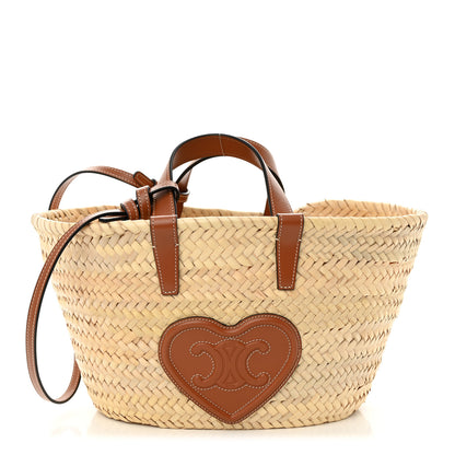 Celine Raffia Calfskin Heart Triomphe Teen Panier Tan 1 of 9