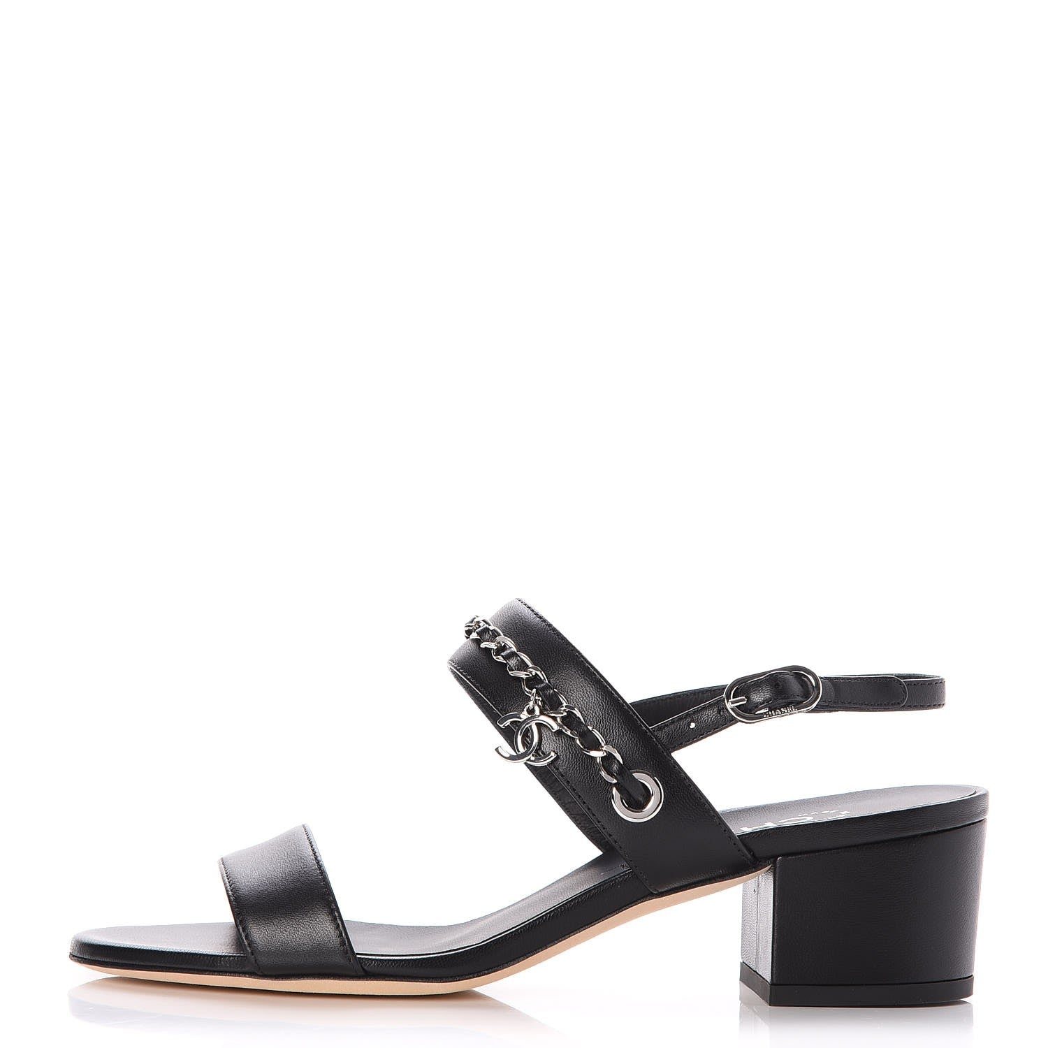 Chanel Lambskin Chain Sandals 36.5 Black 1 of 10
