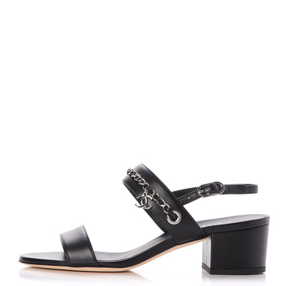 Chanel Lambskin Chain Sandals 36.5 Black 1 of 10