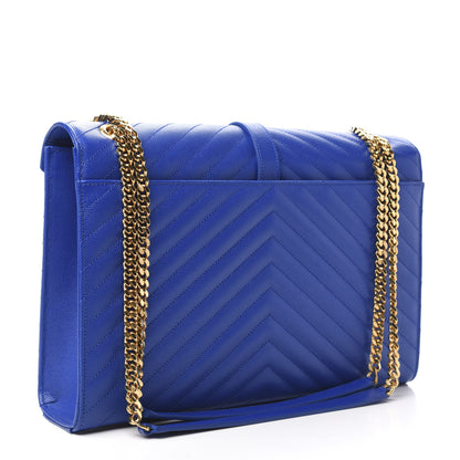 Saint Laurent Grain De Poudre Matelasse Chevron Large Monogram Satchel Blue Majorelle 3 of 10