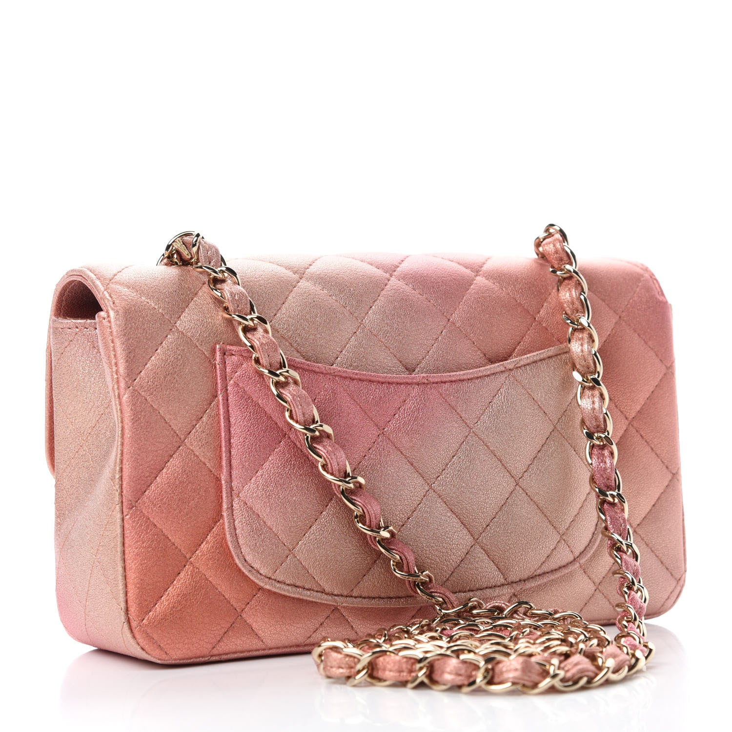 Chanel Metallic Lambskin Quilted Ombre Mini Rectangular Flap Pink 3 of 10