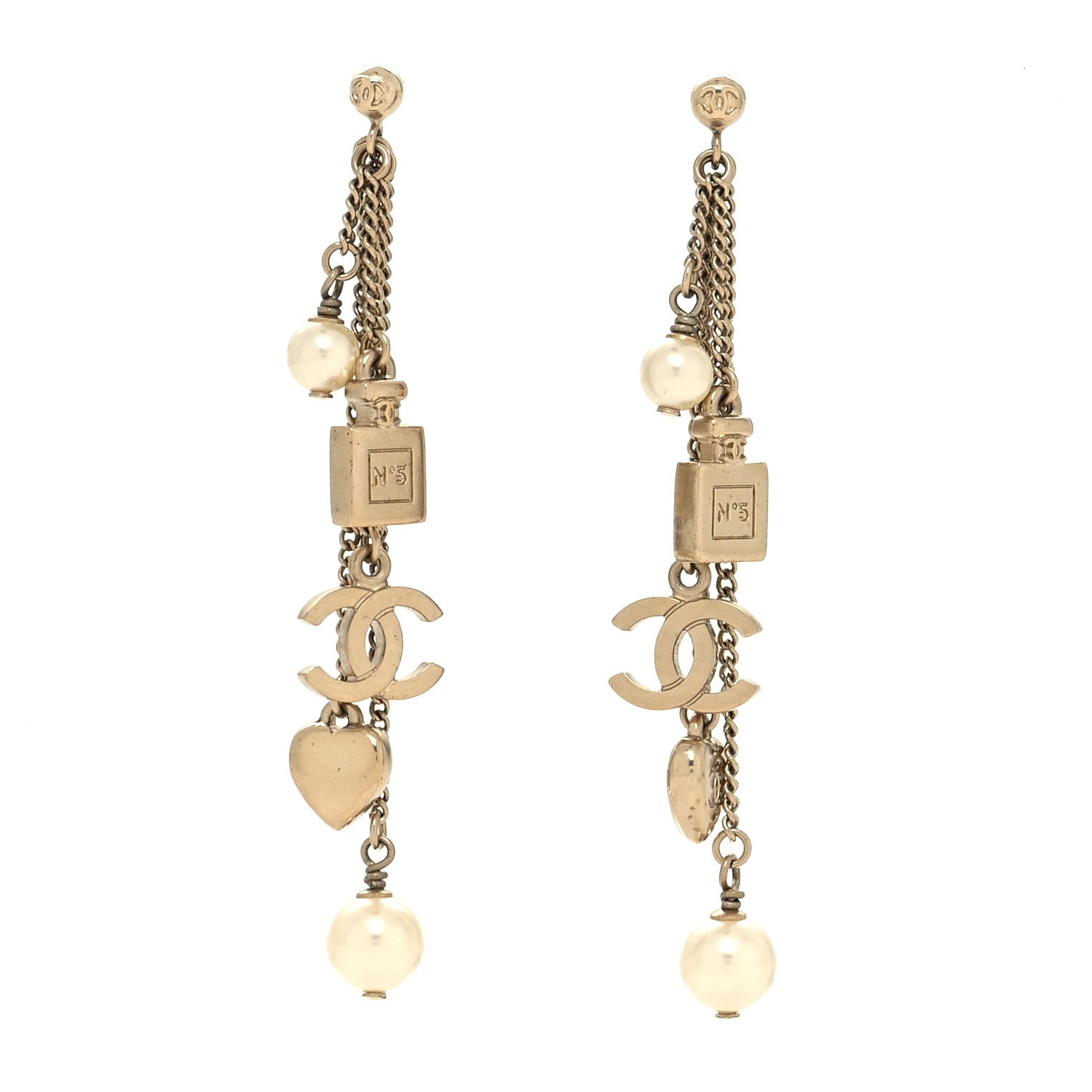 Chanel Pearl CC Charm Drop Earrings Gold 1 of 4