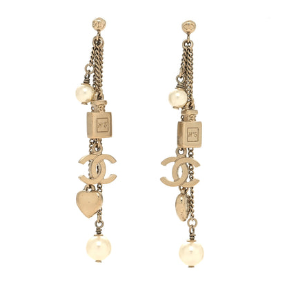Chanel Pearl CC Charm Drop Earrings Gold 1 of 4