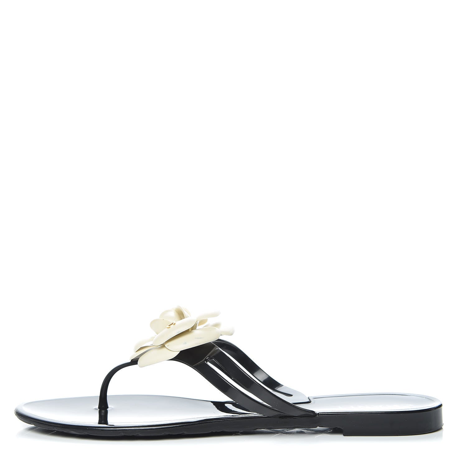 Chanel Jelly Camellia Thong Sandals 40 Black Ivory 1 of 16