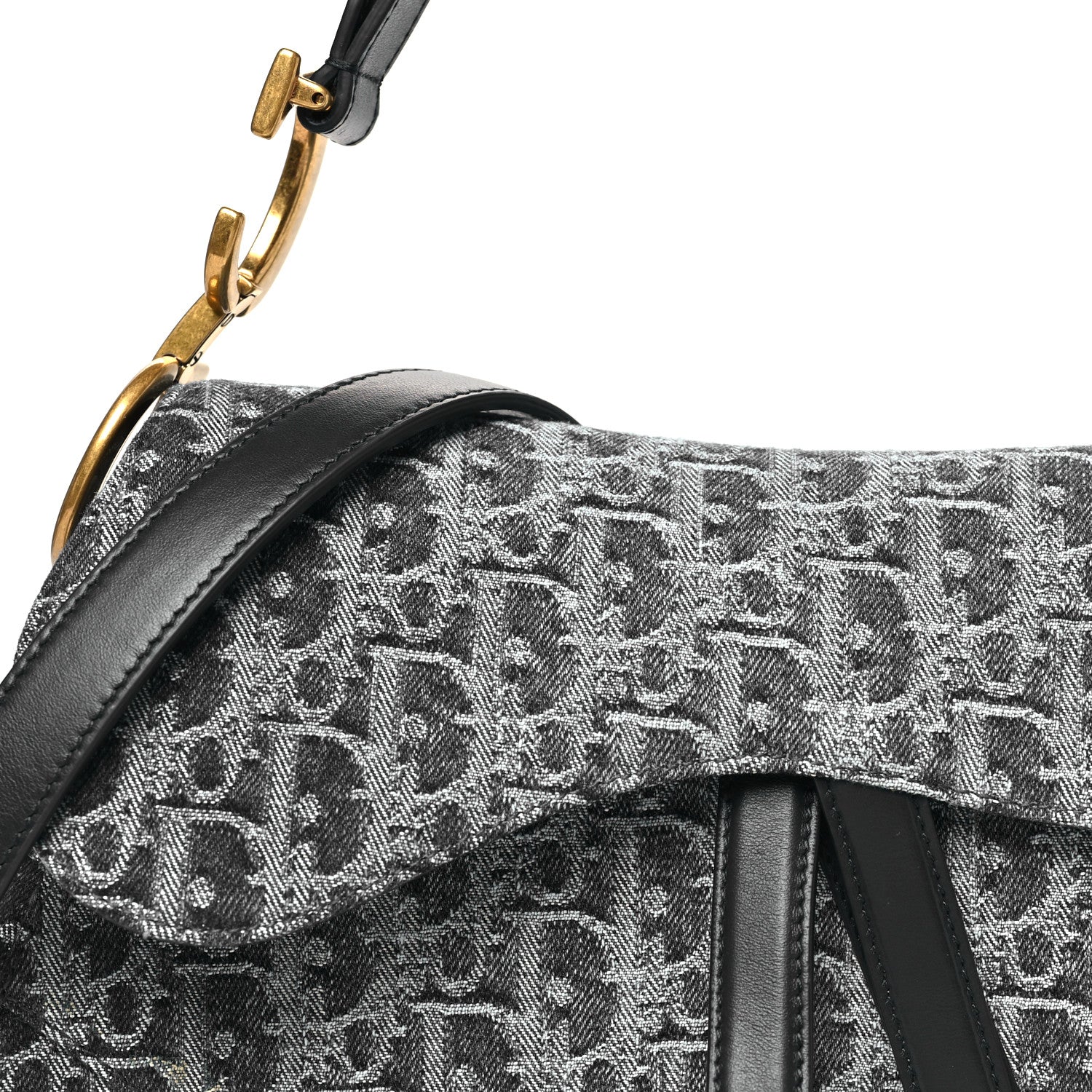 Christian Dior Denim Oblique Jacquard Saddle Bag With Strap Black 7 of 9