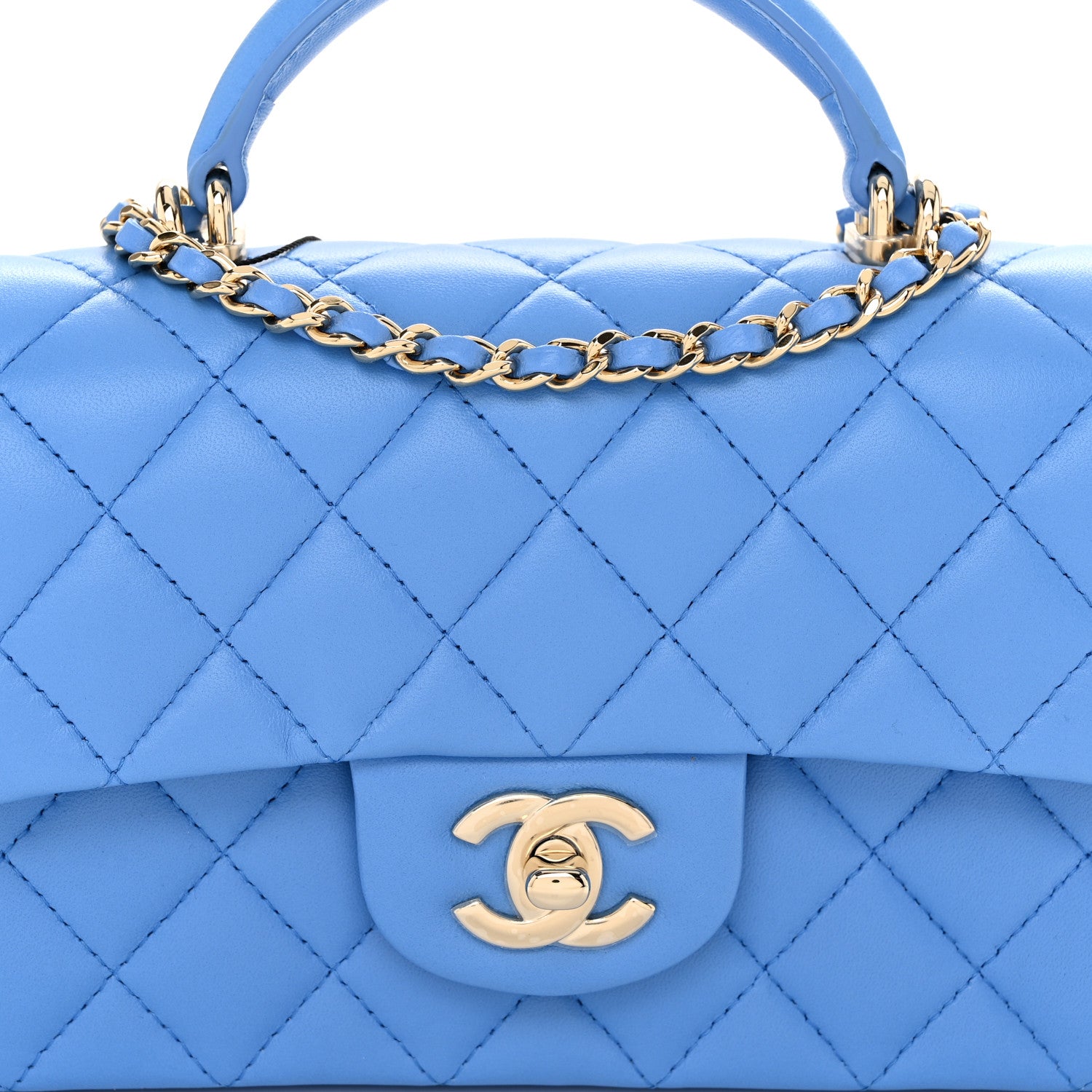 Chanel Lambskin Quilted Mini Top Handle Rectangular Flap Blue 8 of 10