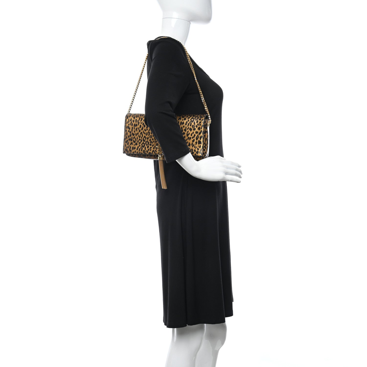 Saint Laurent Calfskin Leopard Print Monogram Tassel Kate 99 Naturale 2 of 9