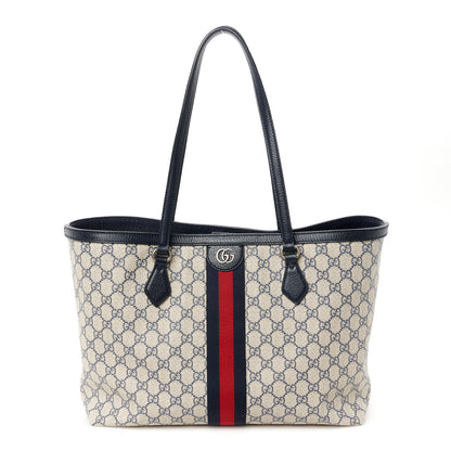 Gucci GG Supreme Monogram Textured Calfskin Web Medium Ophidia Shopping Tote Beige Blue 1 of 11