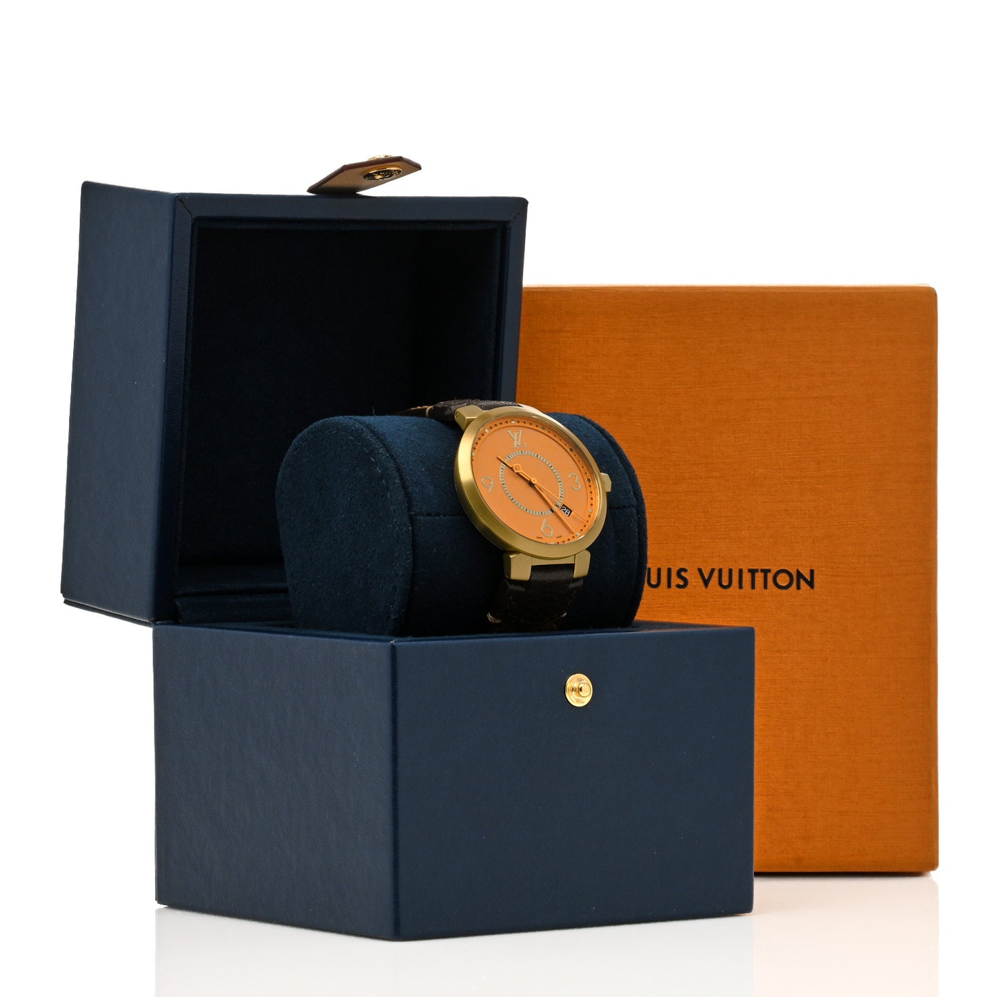 Stainless Steel Monogram 39mm Tambour Slim Quartz Watch Orange