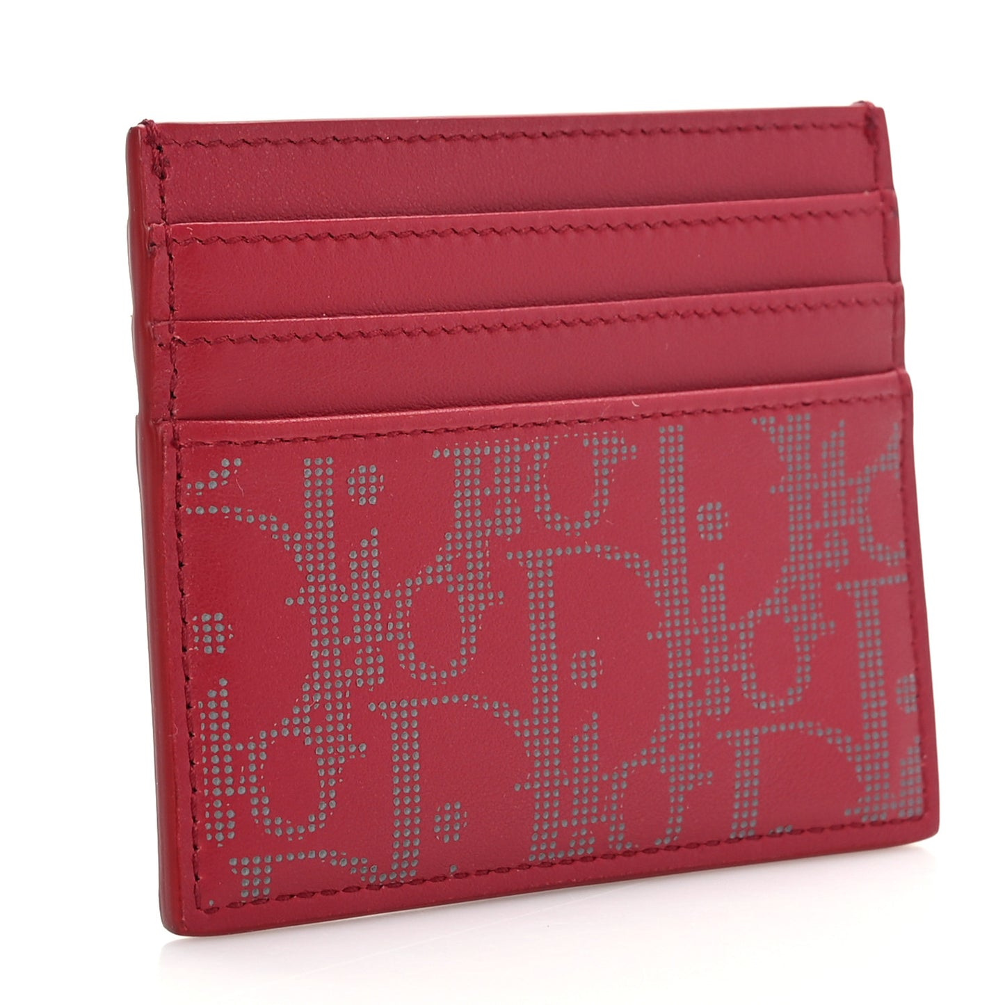 Calfskin Oblique Galaxy Perforated Card Holder Red White