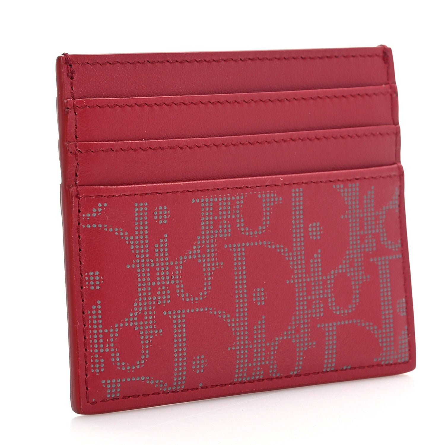 Christian Dior Calfskin Oblique Galaxy Perforated Card Holder Red White 3 of 8