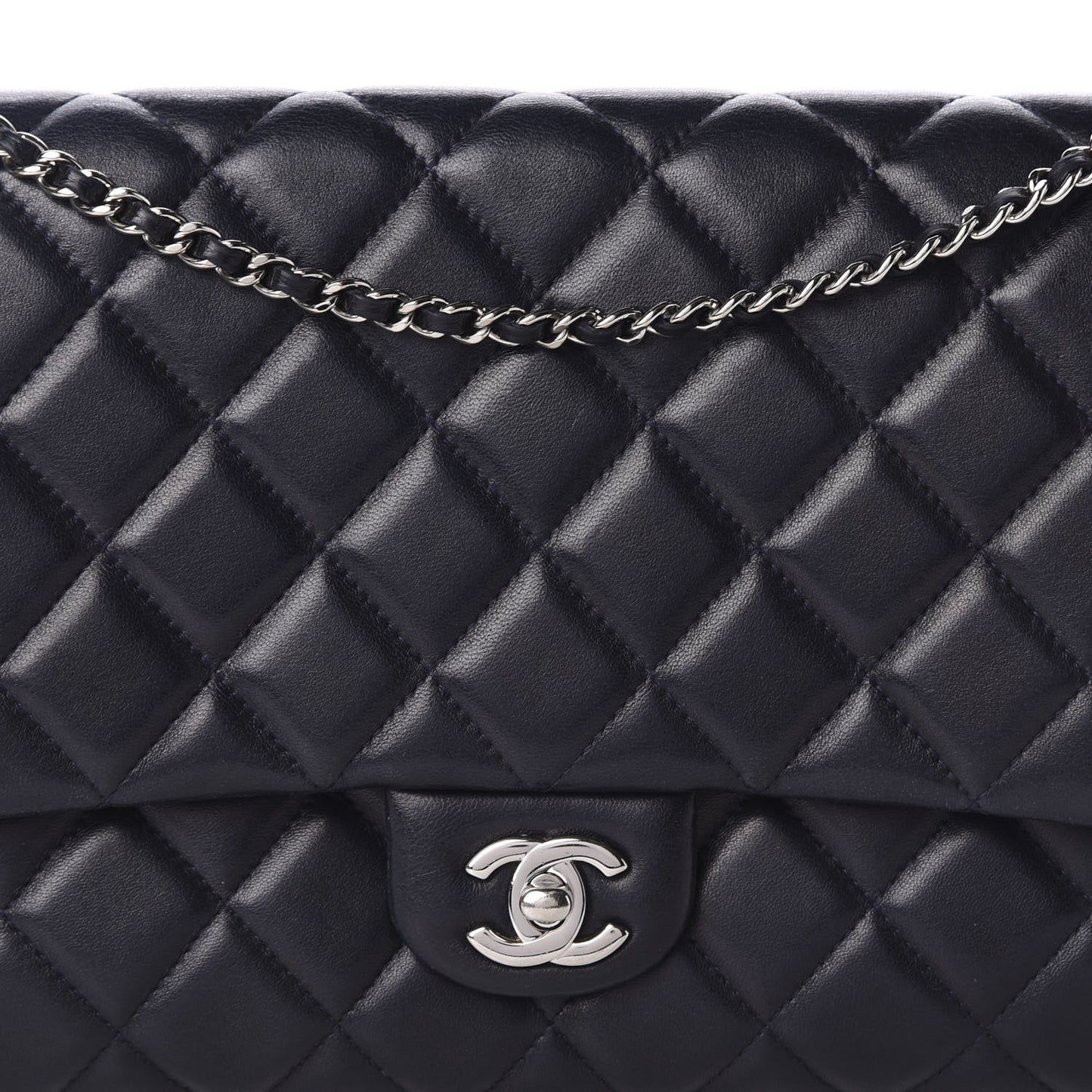Lambskin Quilted Clutch With Chain Flap Navy