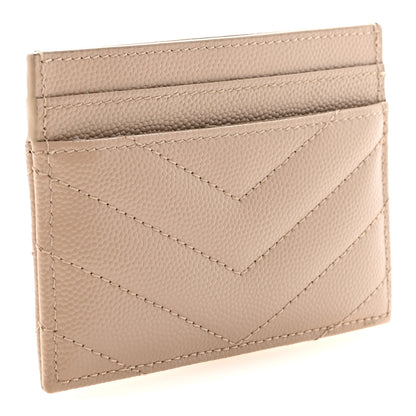 Saint Laurent Grain De Poudre Matelasse Chevron Monogram Credit Card Case Dark Beige 3 of 7