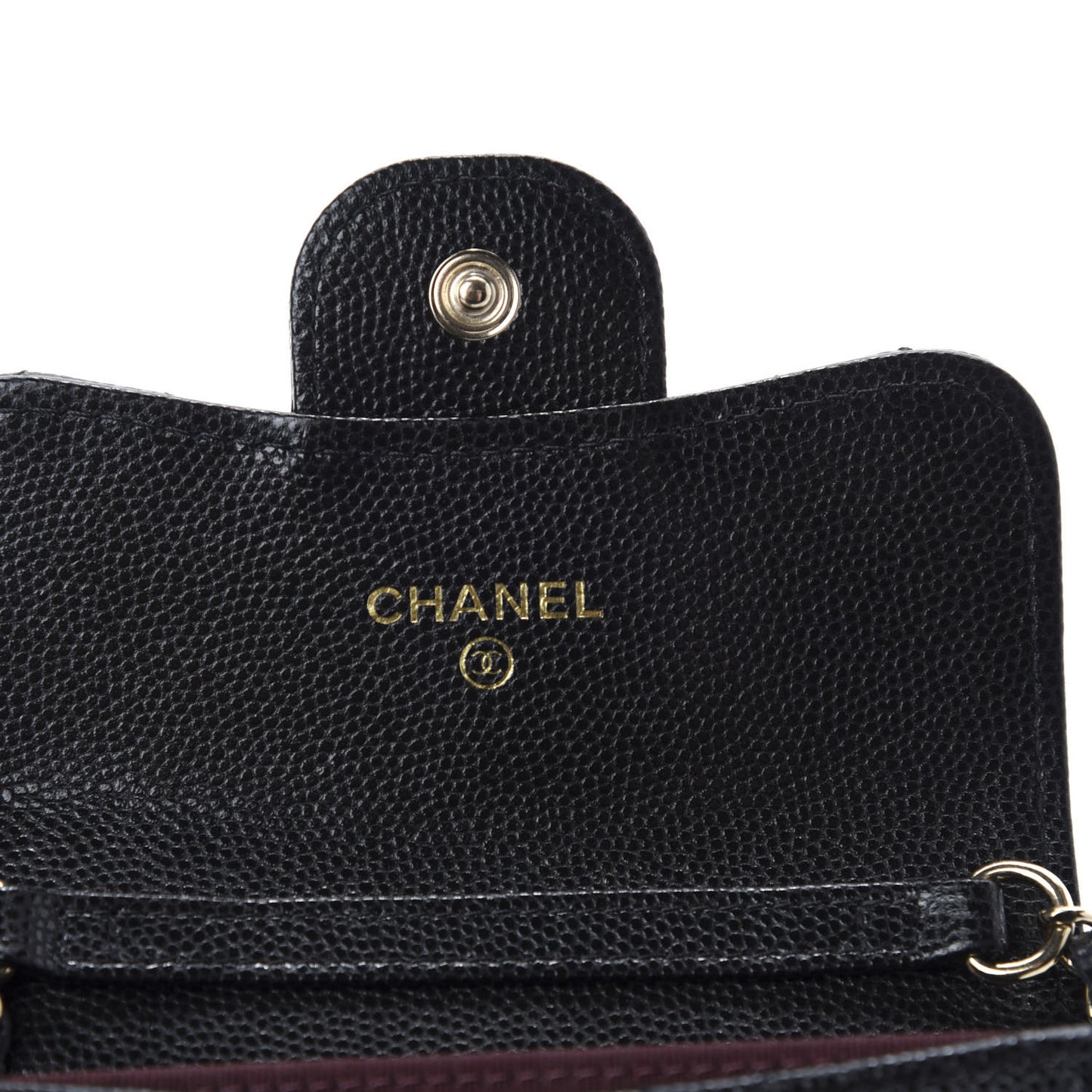Caviar Quilted Flap Card Holder On Chain Black