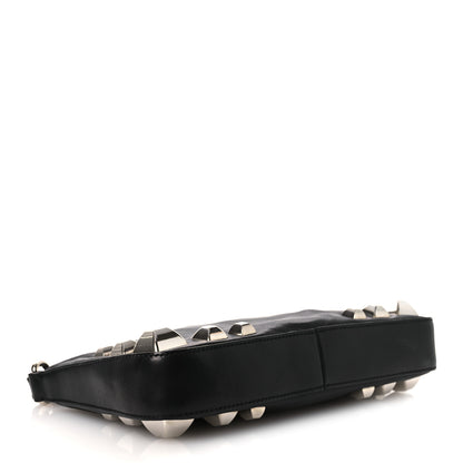 Prada Calfskin Studded Shoulder Bag Black 4 of 12