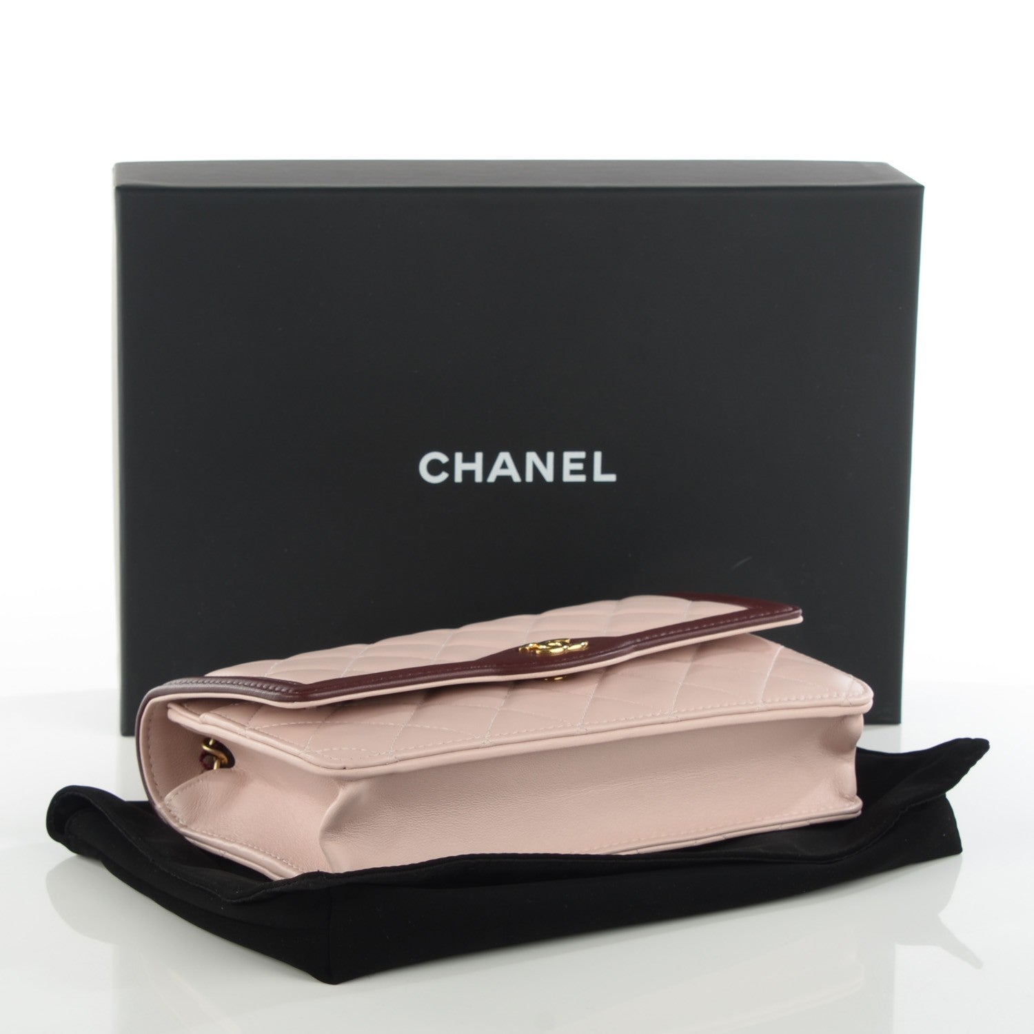 Chanel Lambskin Quilted Wallet On Chain WOC Light Pink Burgundy 4 of 8