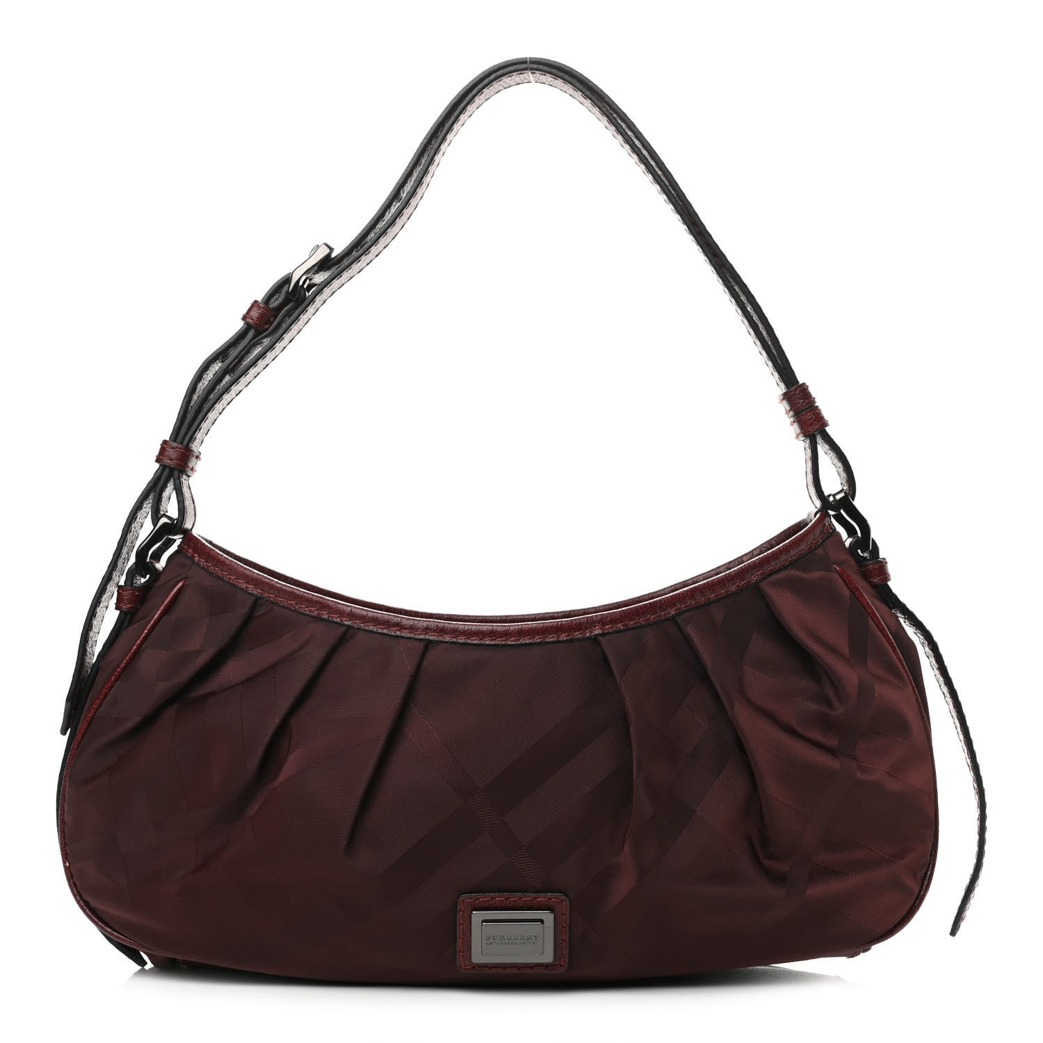 Burberry Nylon Check Shoulder Bag Burgundy 1 of 11