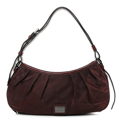 Burberry Nylon Check Shoulder Bag Burgundy 1 of 11
