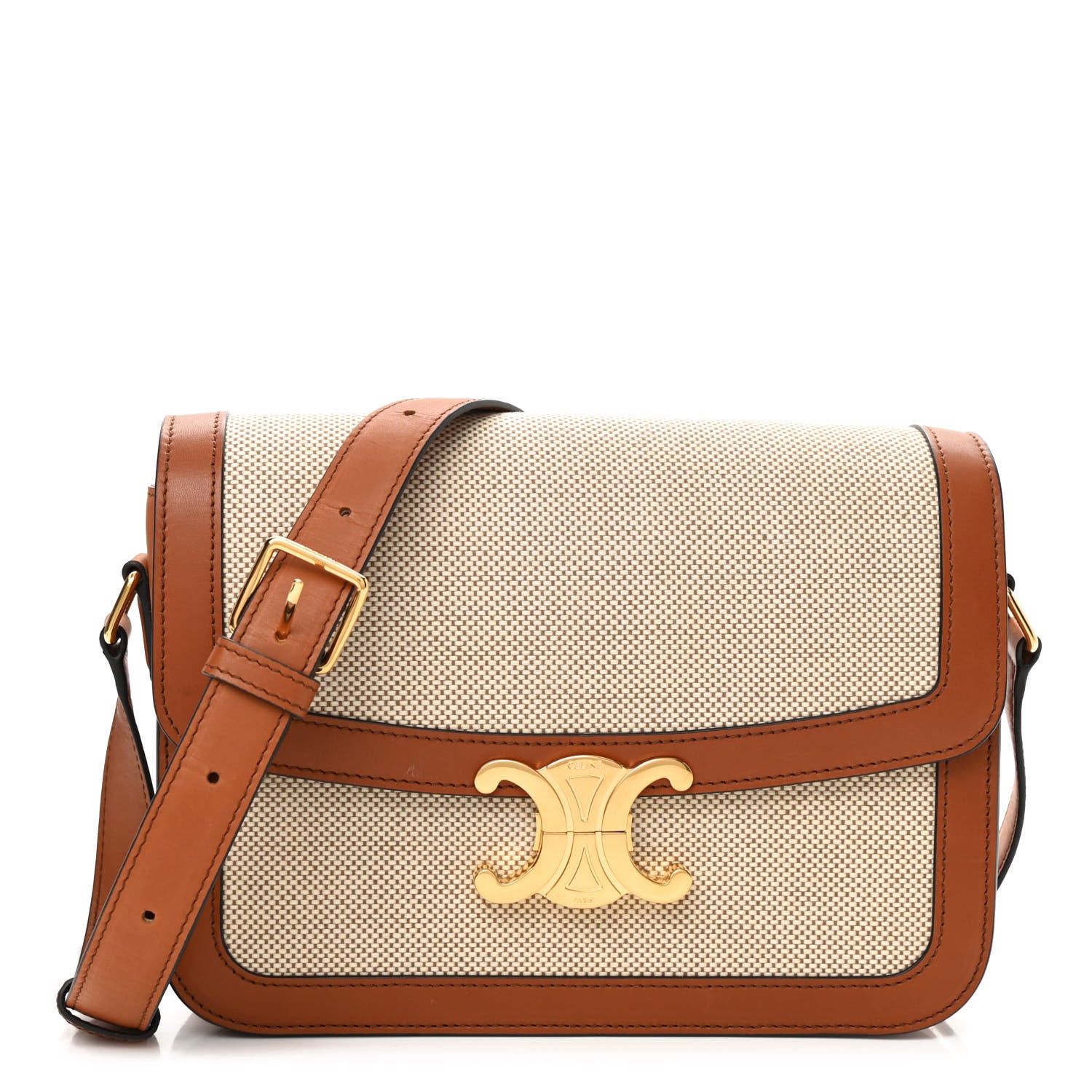 Celine Textile Natural Calfskin Medium Triomphe Bag White Tan 1 of 10