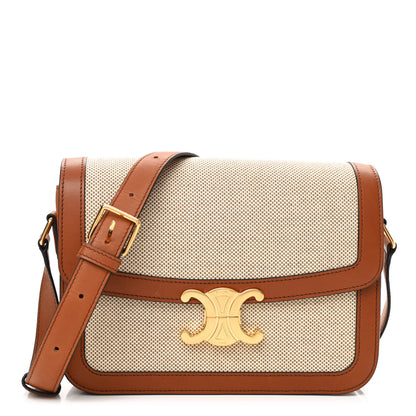 Celine Textile Natural Calfskin Medium Triomphe Bag White Tan 1 of 10