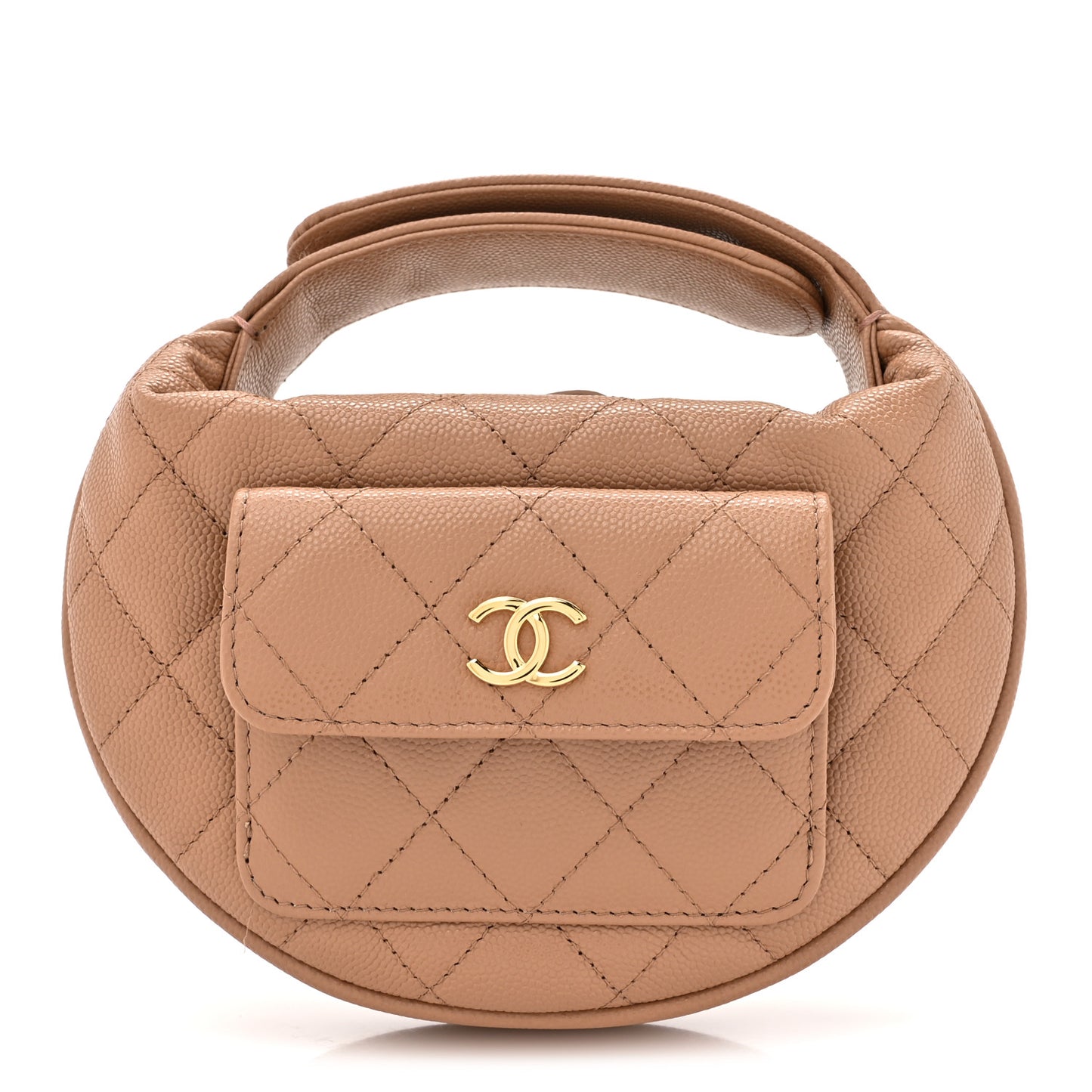 Caviar Quilted Polly Pocket Pouch Hobo Dark Beige