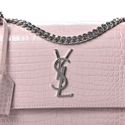 Saint Laurent Calfskin Crocodile Embossed Medium Monogram Sunset Powder Pink 7 of 9
