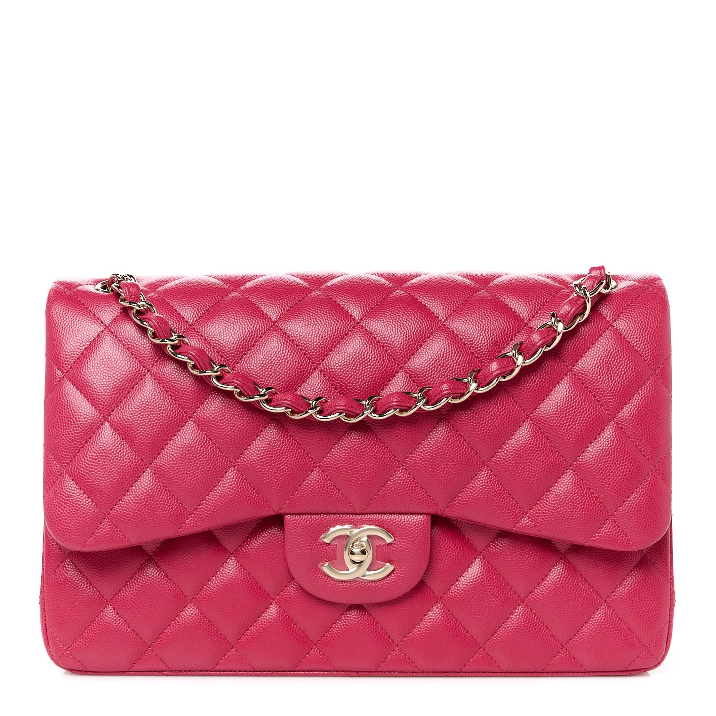 Caviar Quilted Jumbo Double Flap Dark Pink
