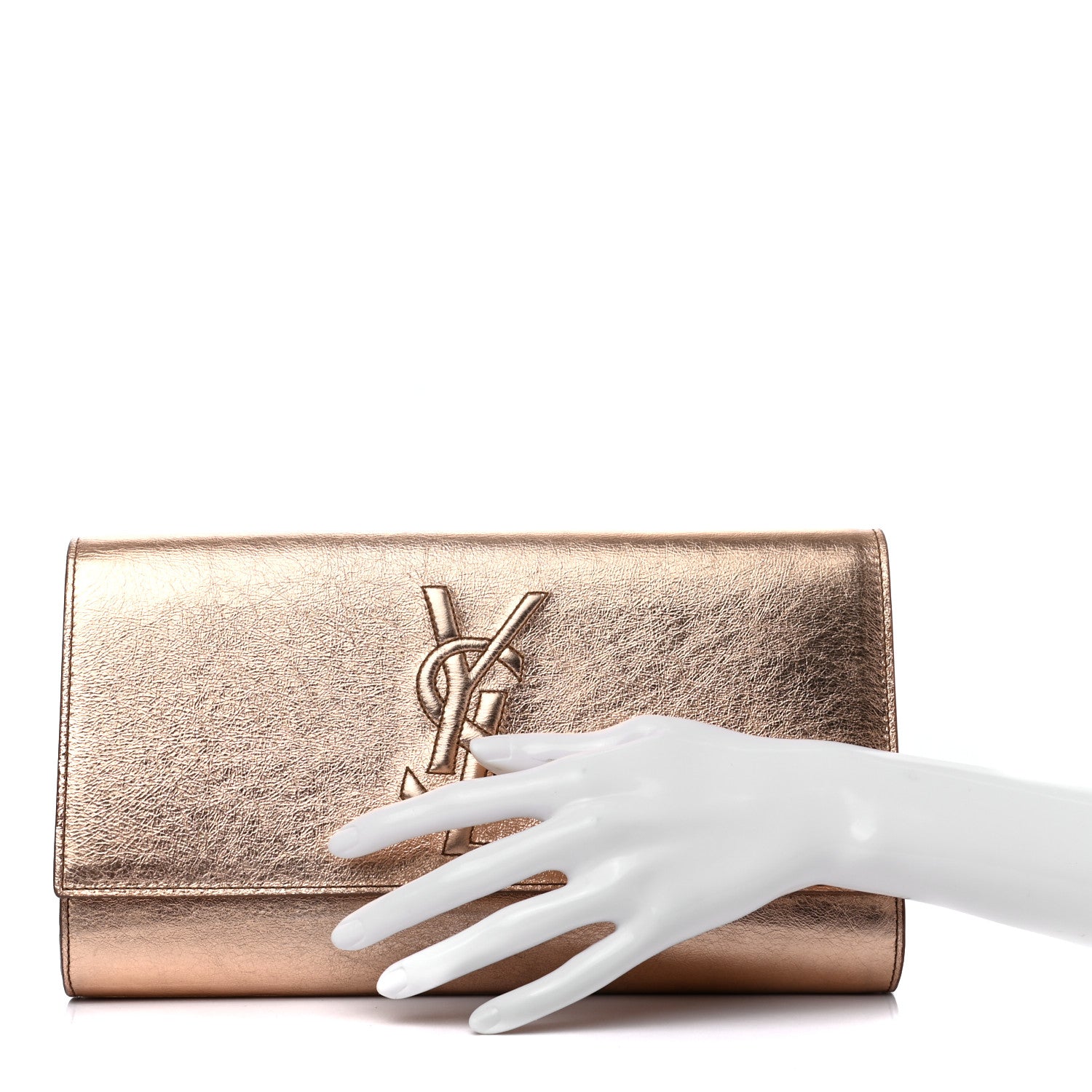 Saint Laurent Metallic Calfskin Monogram Large Belle De Jour Clutch Rose Gold 2 of 7